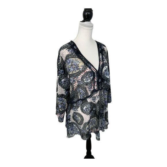 Bay Studio Career Blouse Plus Size 2X Sheer Boho V Neck Floral Lace Tunic Top - Picture 4 of 10